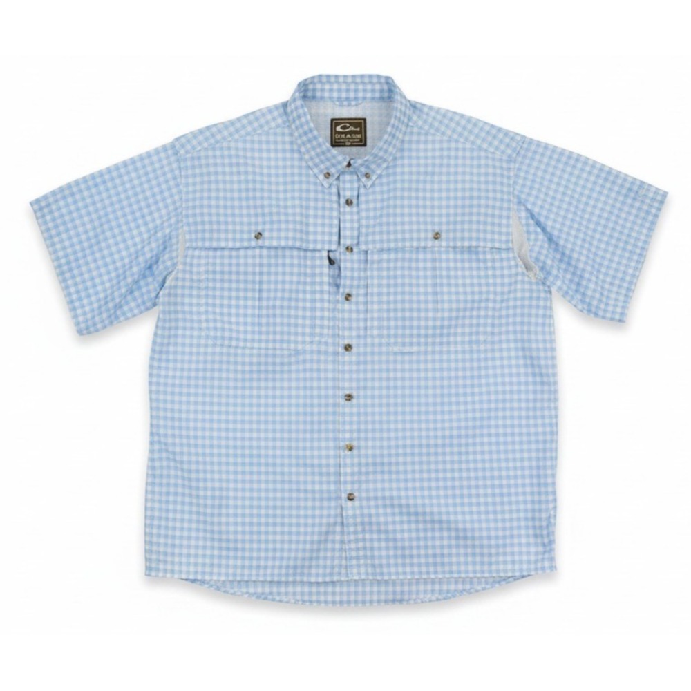 Drake Shirt Mens 2XL Blue Check Short Sleeve Button Up Outdoor Fishing Vented